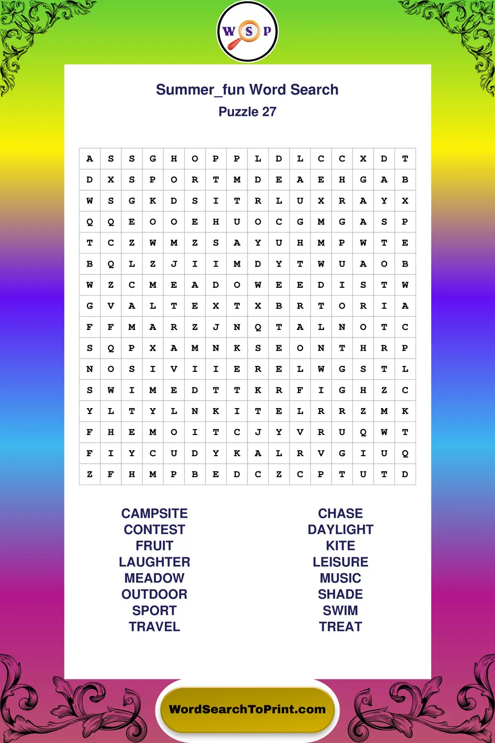 Summer Fun Word Search Puzzle 27