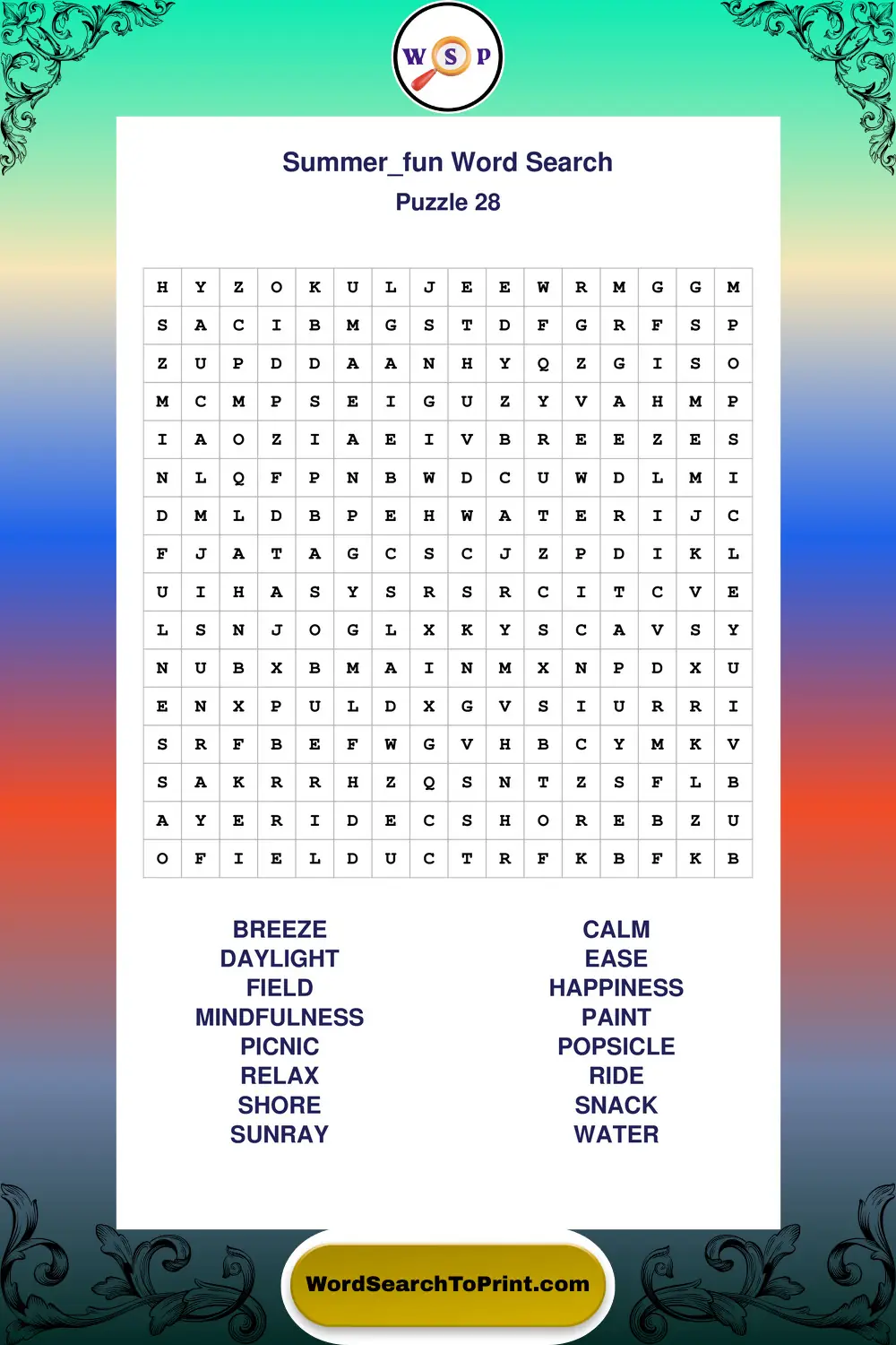 Summer Fun Word Search Puzzle 28