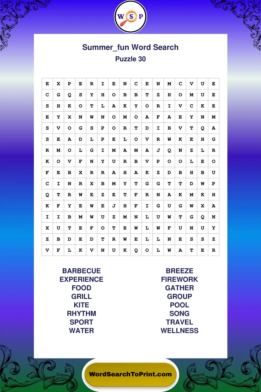 Summer Fun Word Search Puzzle 30