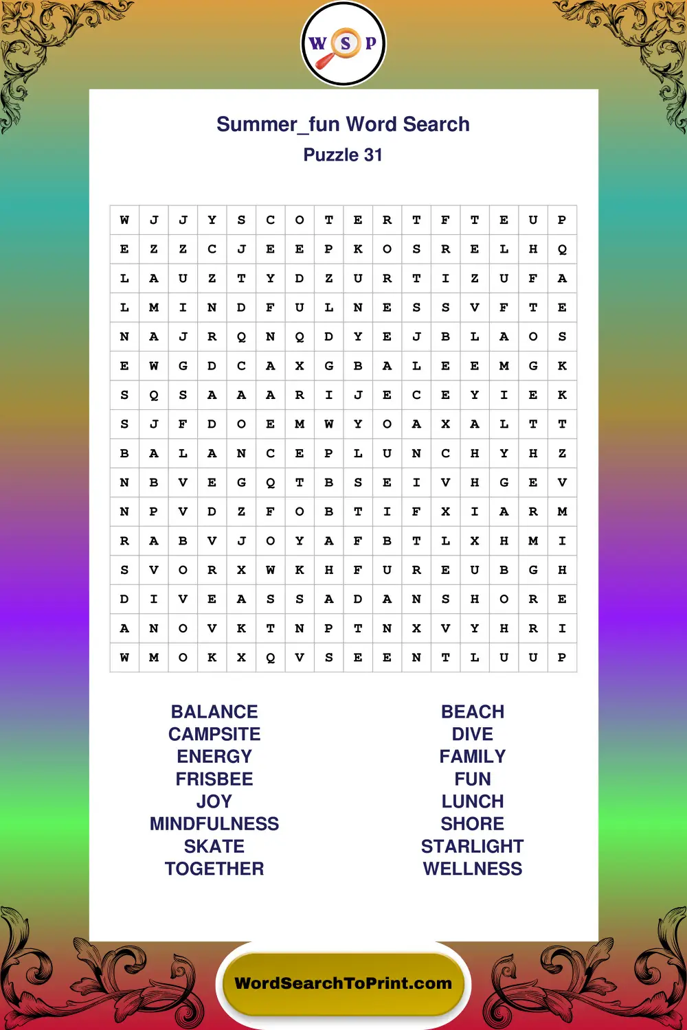 Summer Fun Word Search Puzzle 31