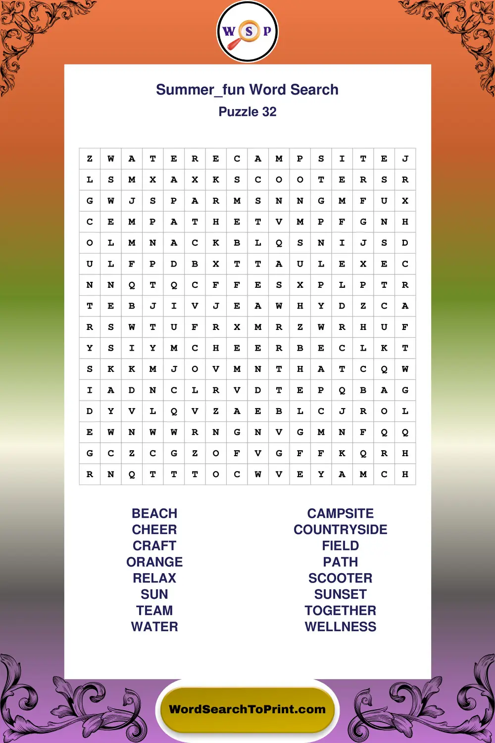 Summer Fun Word Search Puzzle 32
