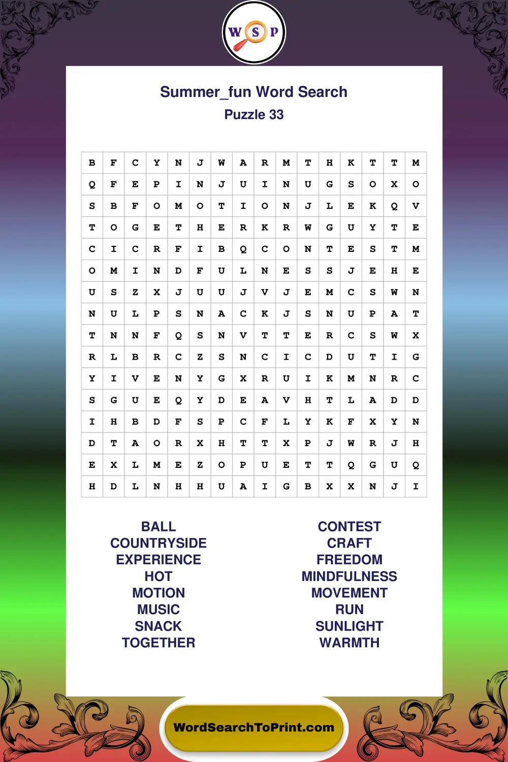 Summer Fun Word Search Puzzle 33