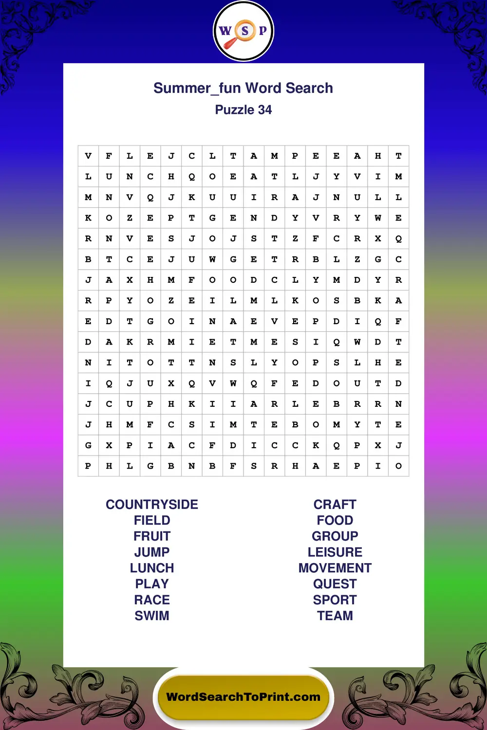 Summer Fun Word Search Puzzle 34