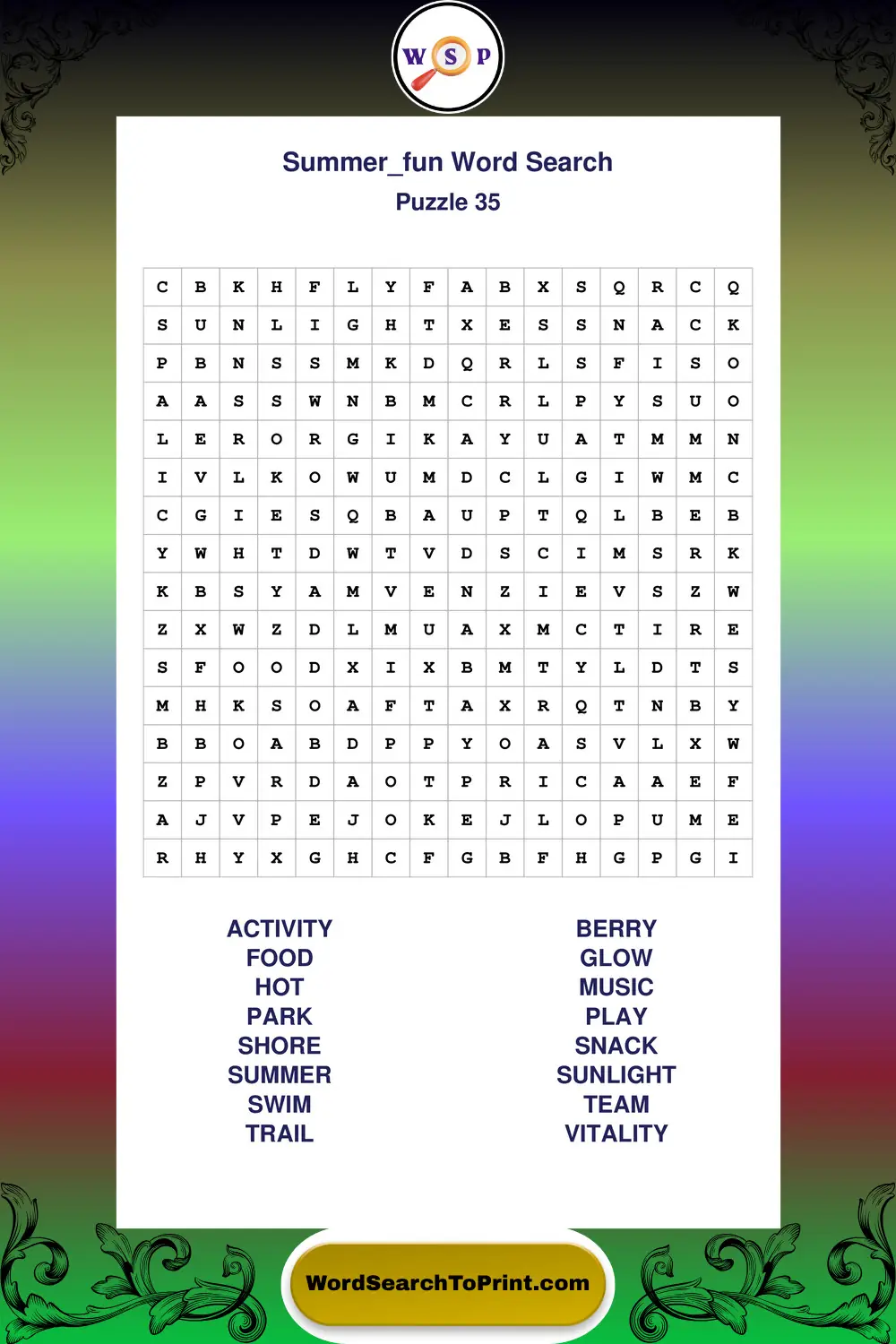 Summer Fun Word Search Puzzle 35