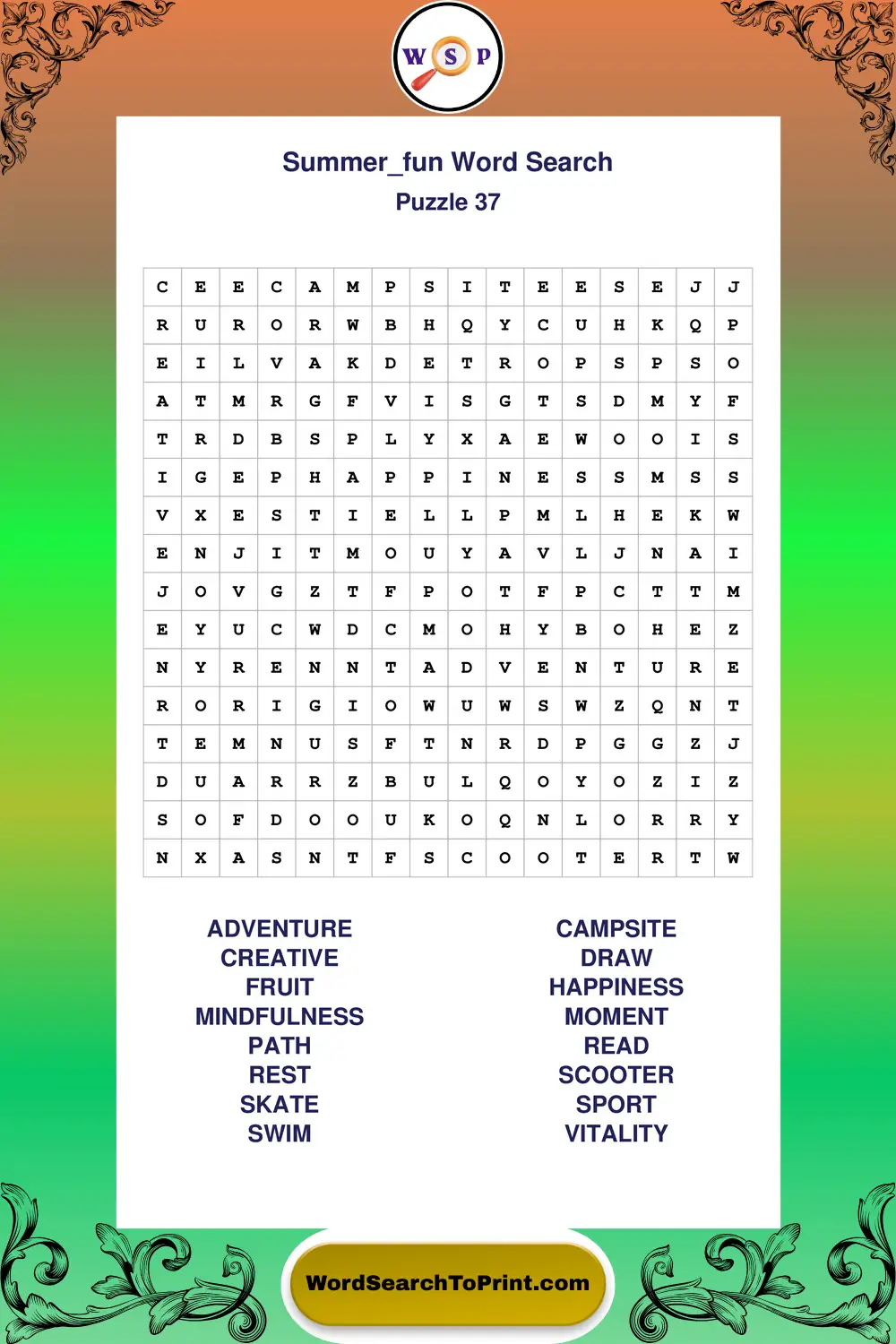 Summer Fun Word Search Puzzle 37