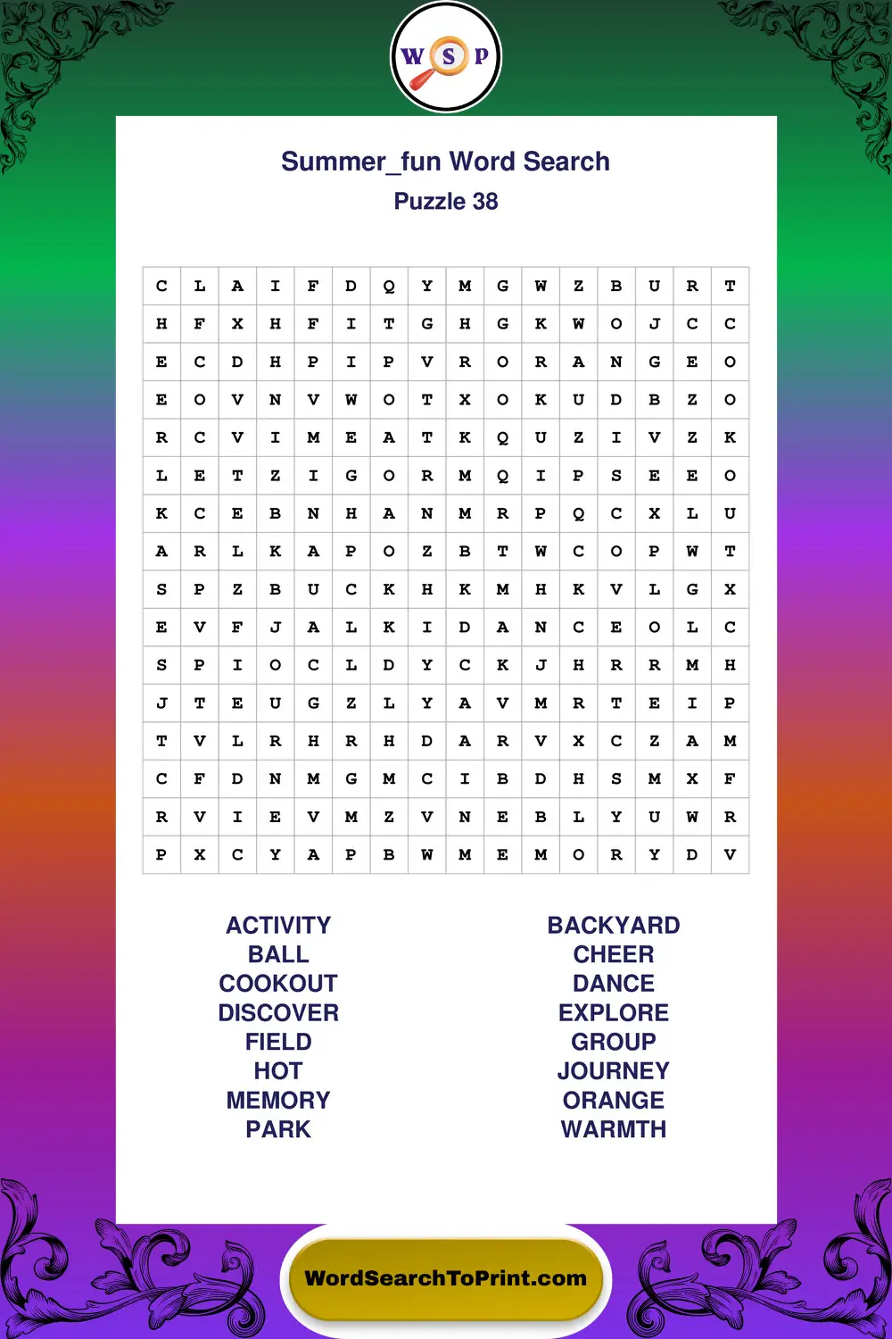 Summer Fun Word Search Puzzle 38