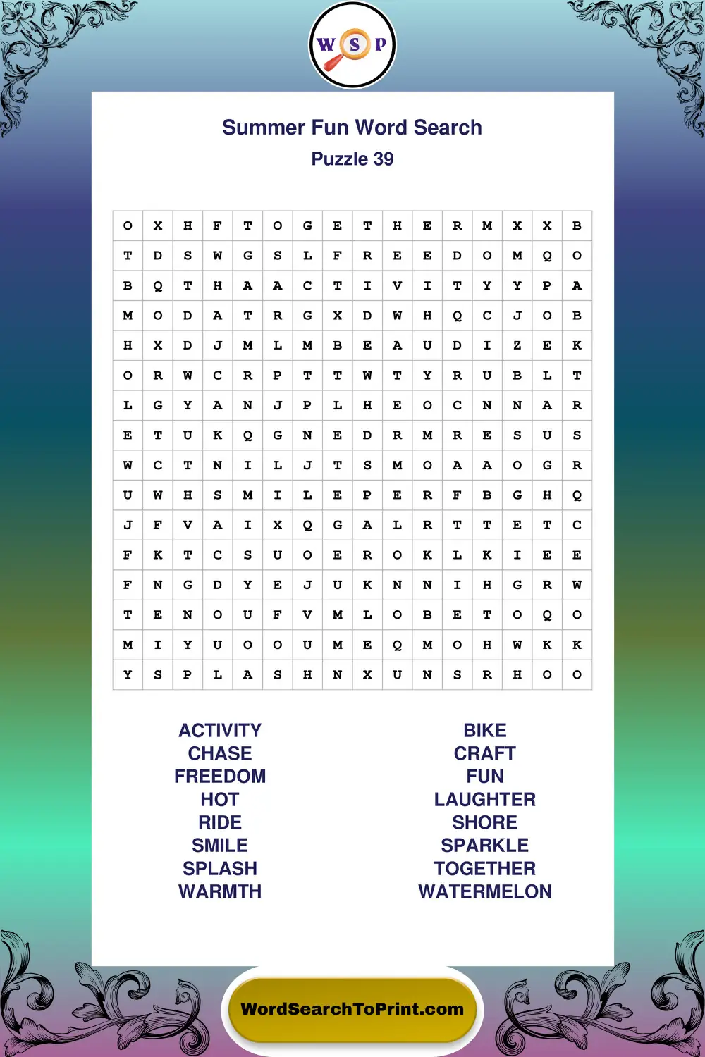 Summer Fun Word Search Puzzle 39