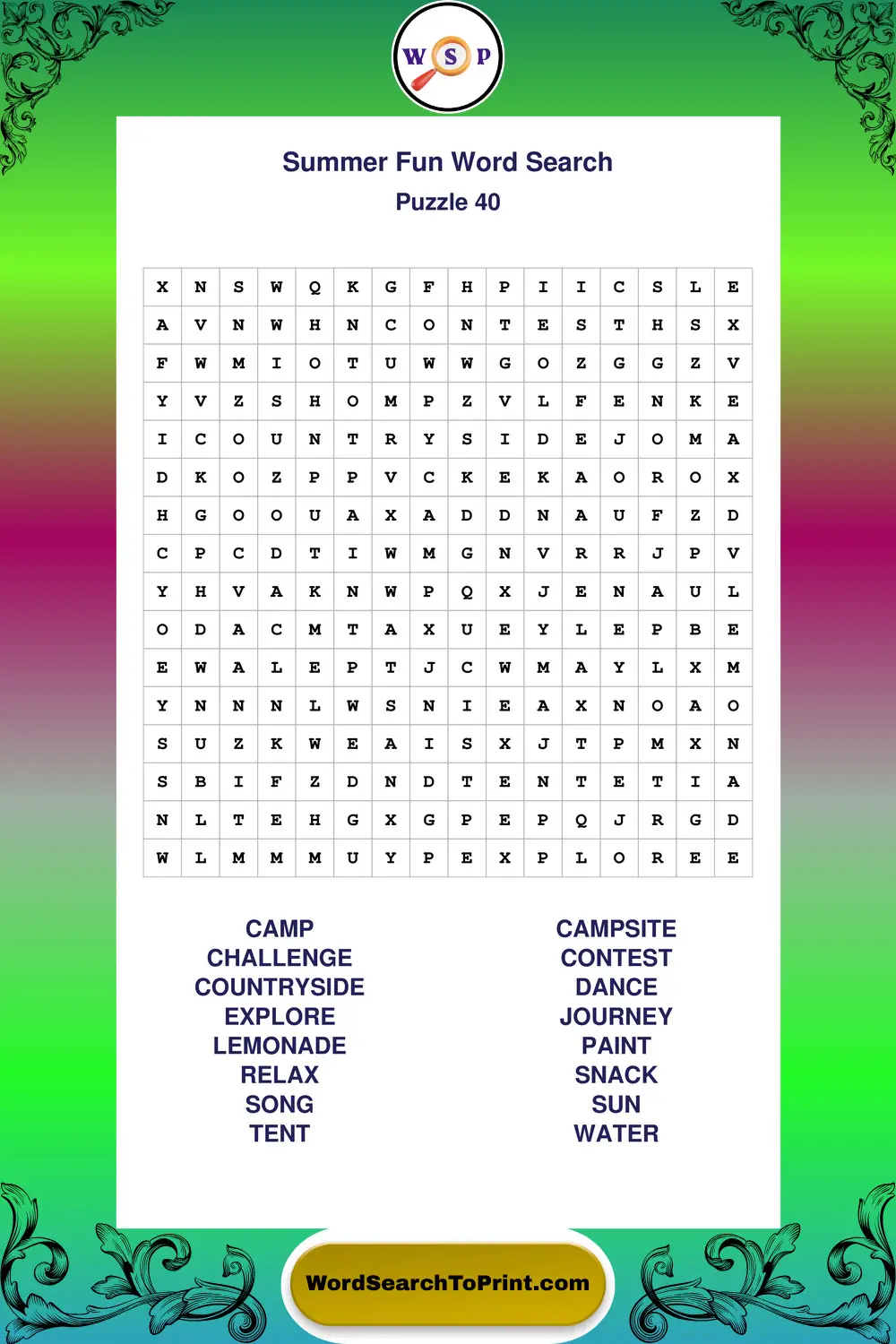 Summer Fun Word Search Puzzle 40