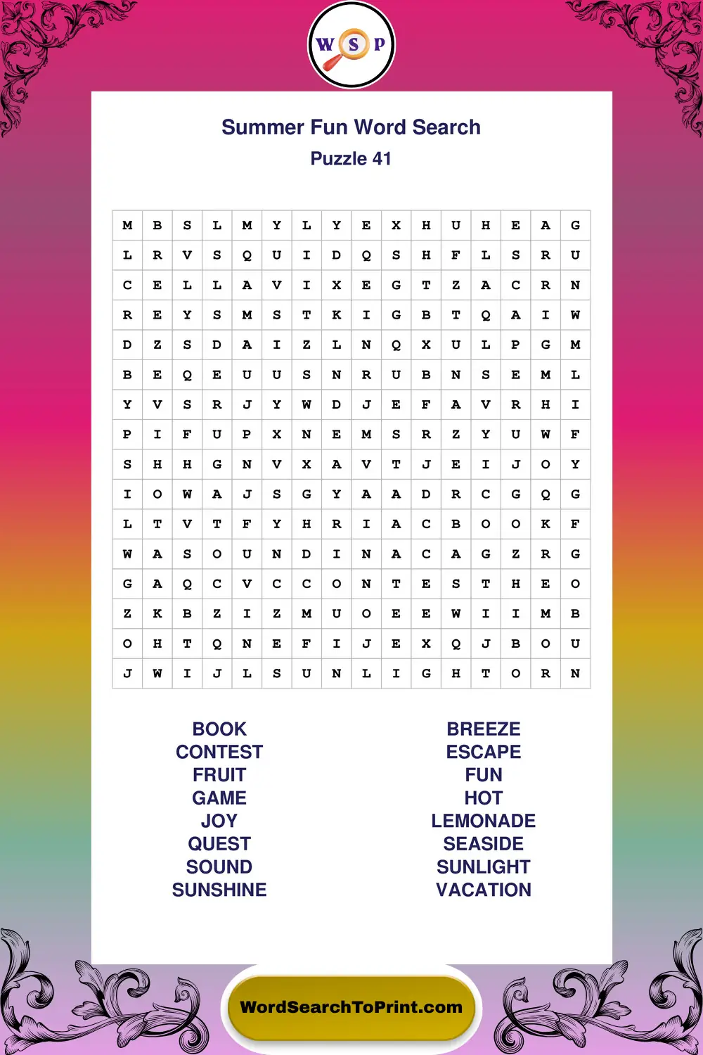 Summer Fun Word Search Puzzle 41