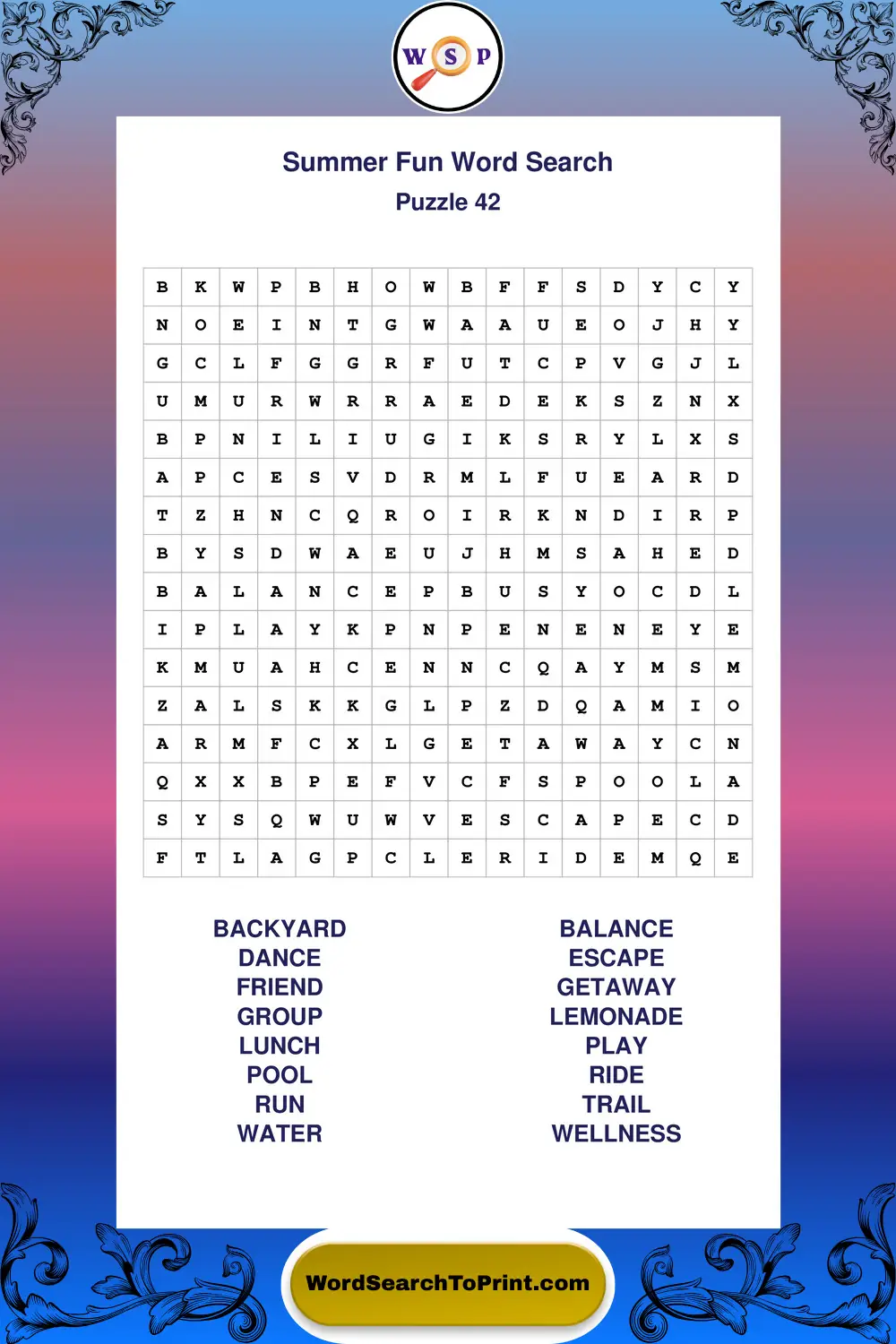 Summer Fun Word Search Puzzle 42