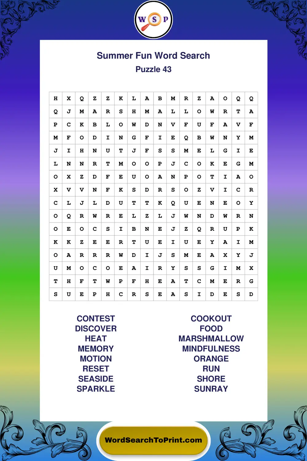 Summer Fun Word Search Puzzle 43