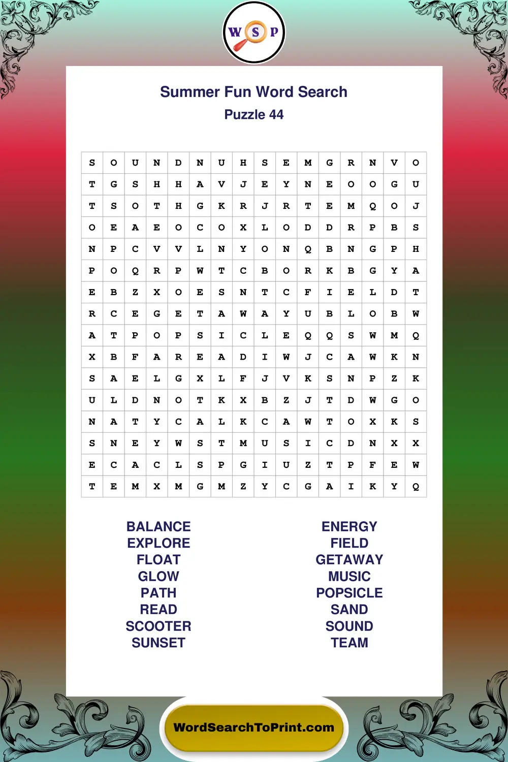 Summer Fun Word Search Puzzle 44