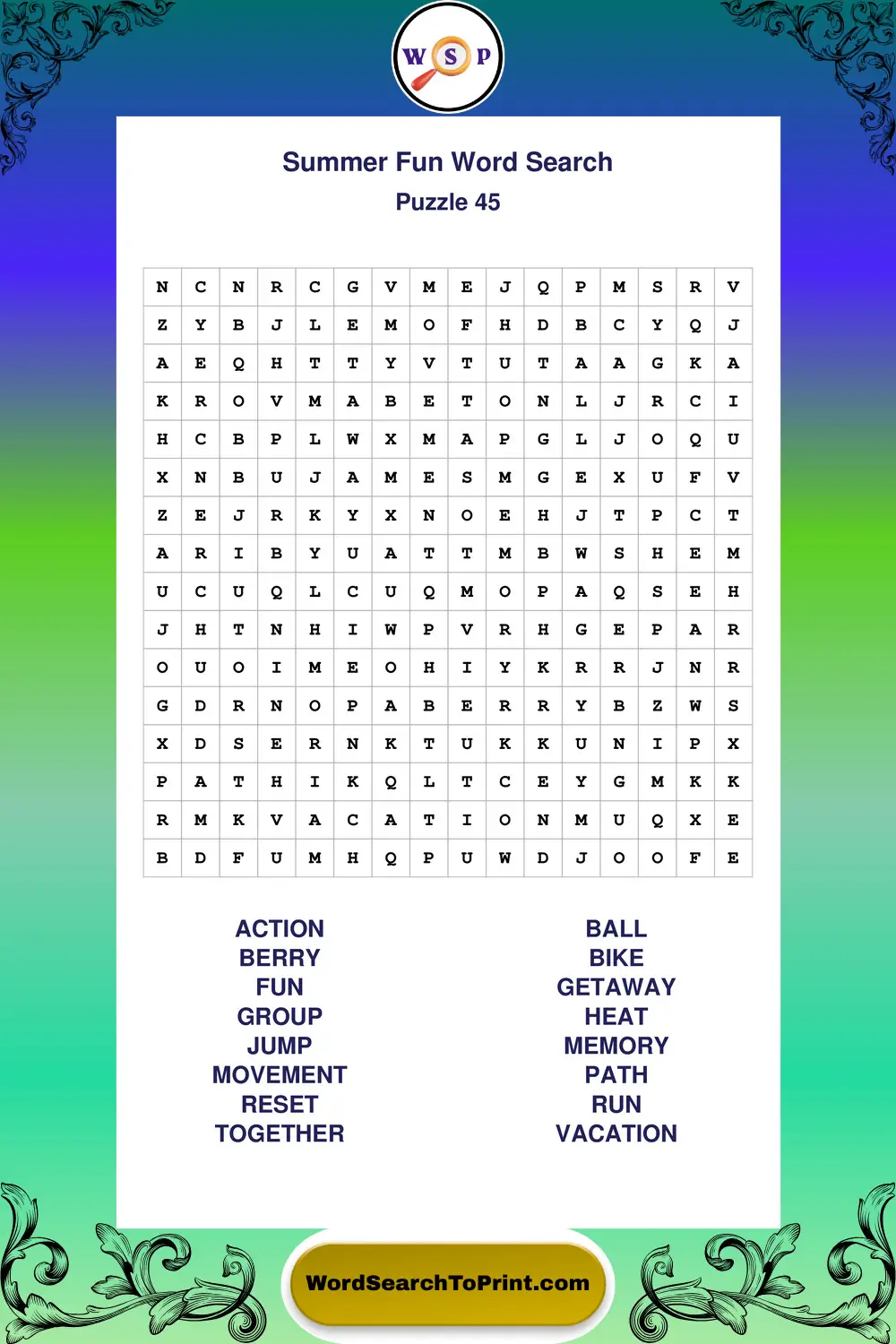 Summer Fun Word Search Puzzle 45