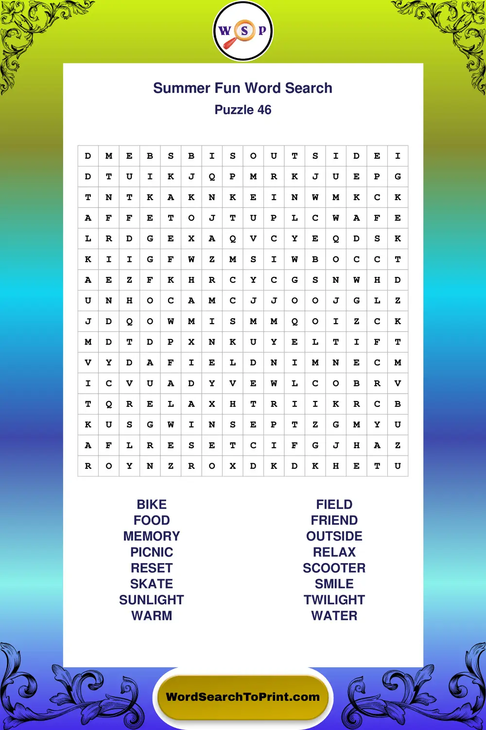 Summer Fun Word Search Puzzle 46