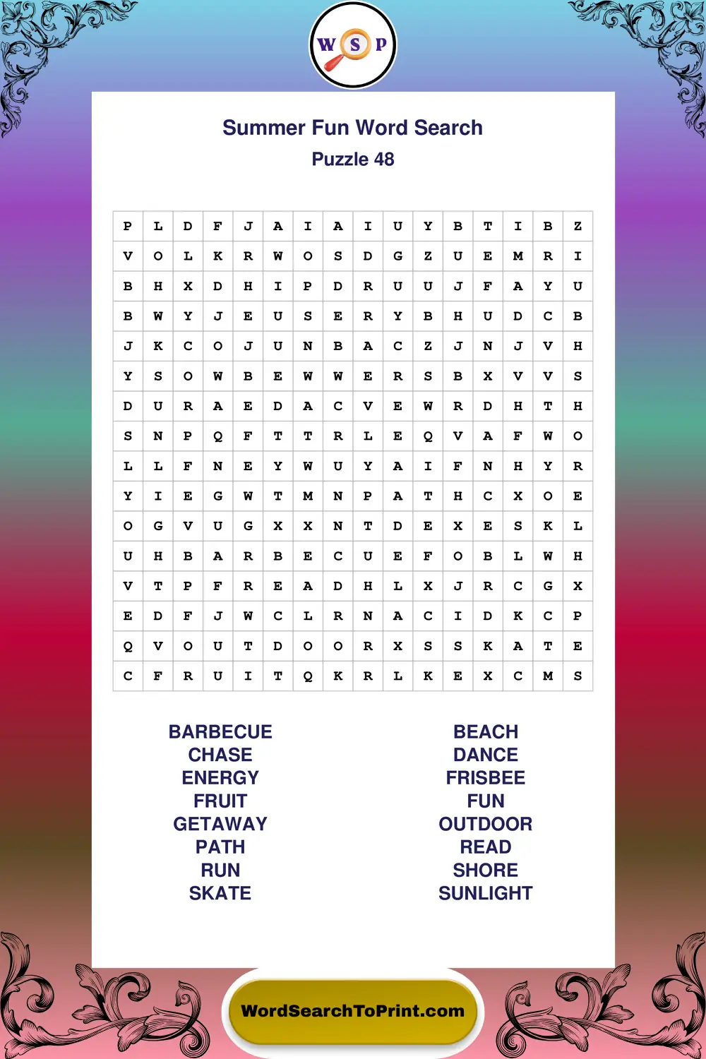 Summer Fun Word Search Puzzle 48