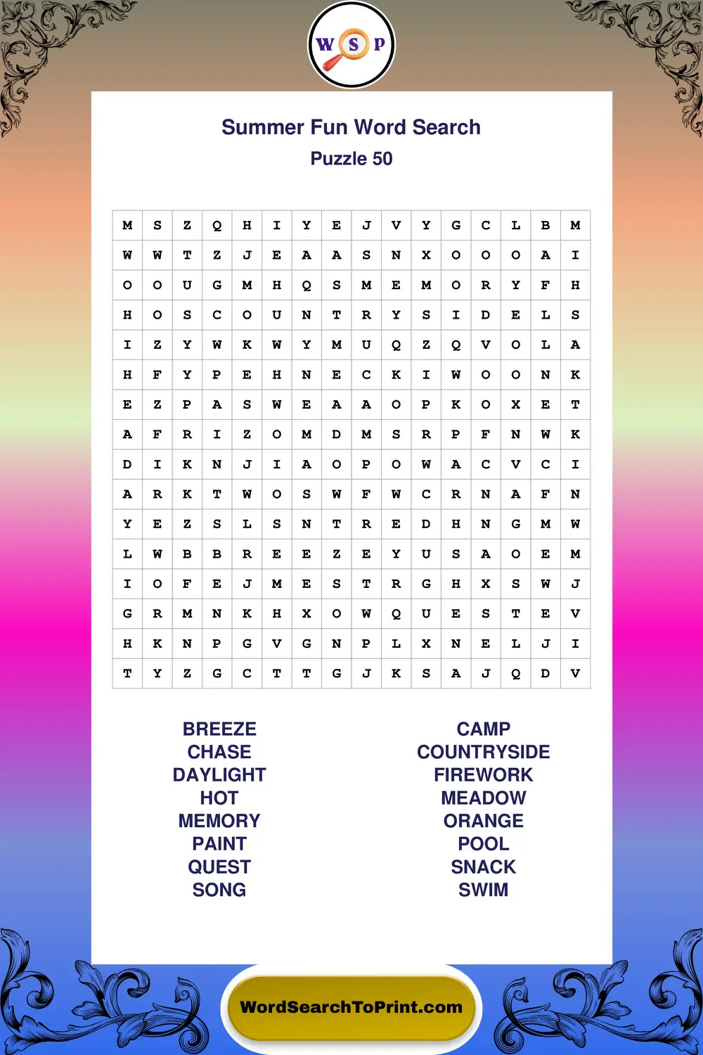 Summer Fun Word Search Puzzle 50