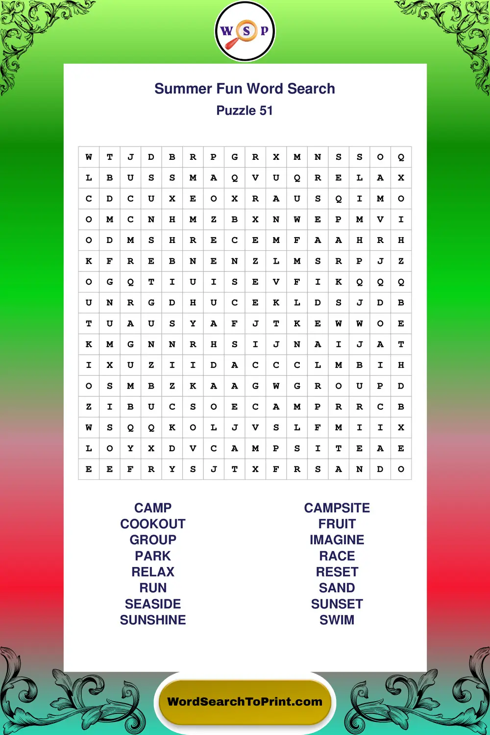 Summer Fun Word Search Puzzle 51