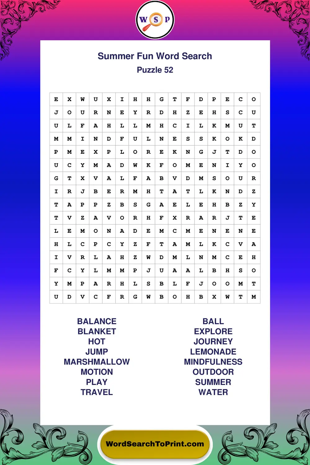 Summer Fun Word Search Puzzle 52
