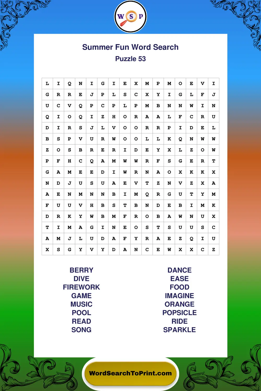 Summer Fun Word Search Puzzle 53