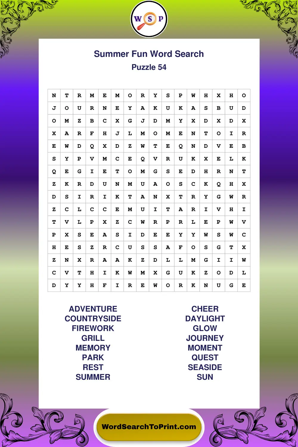 Summer Fun Word Search Puzzle 54