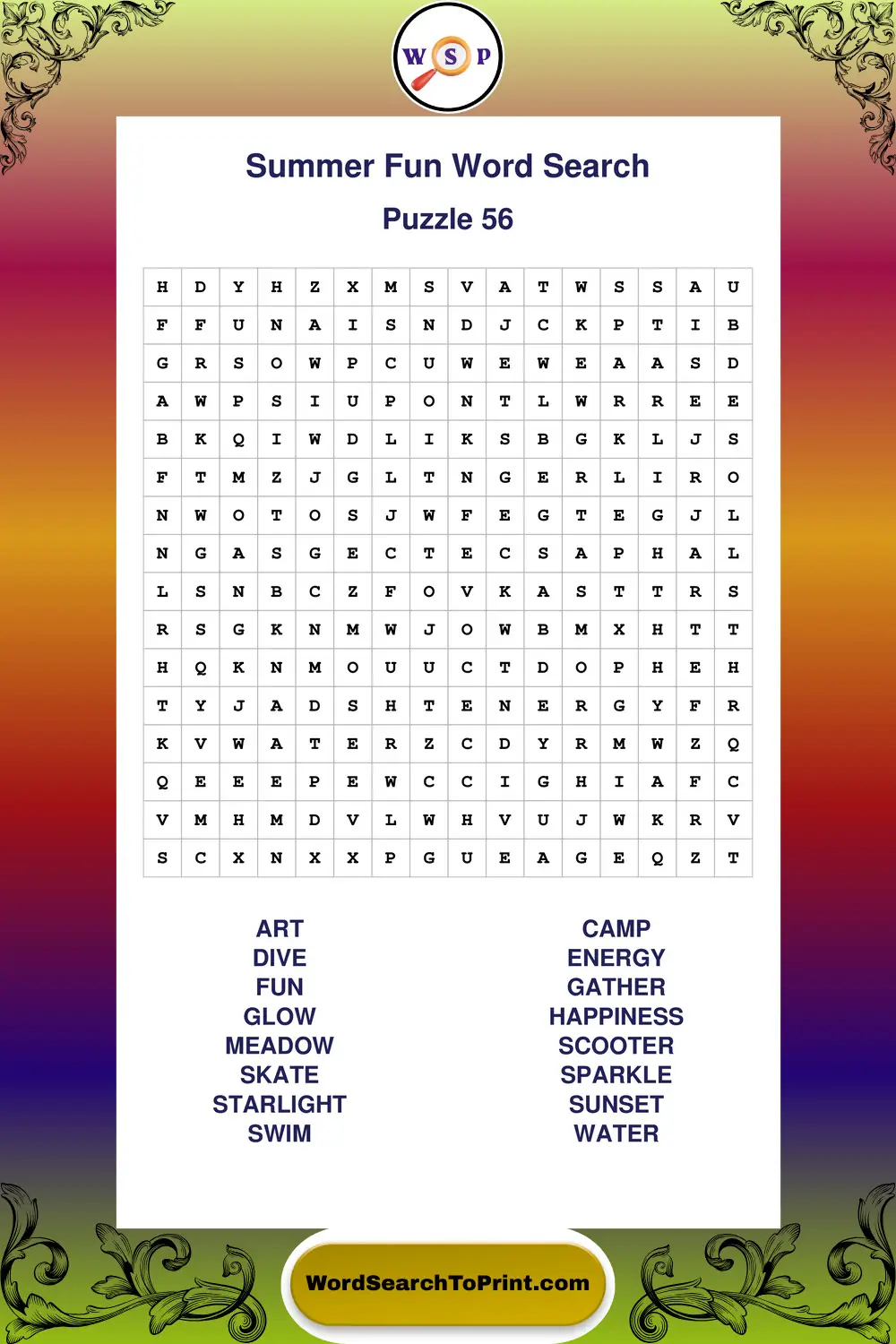 Summer Fun Word Search Puzzle 56