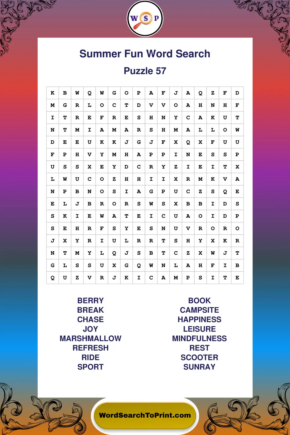 Summer Fun Word Search Puzzle 57