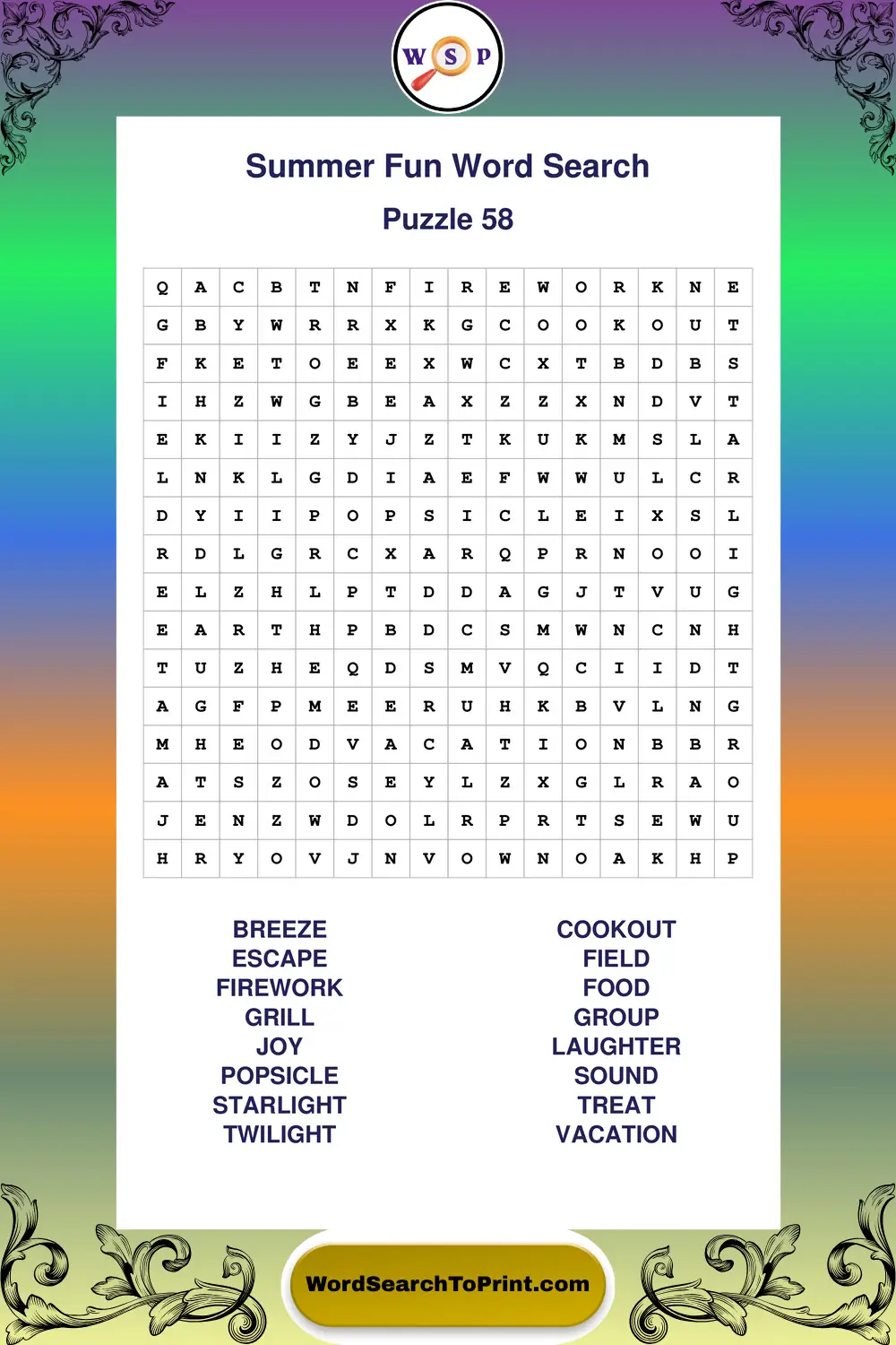 Summer Fun Word Search Puzzle 58