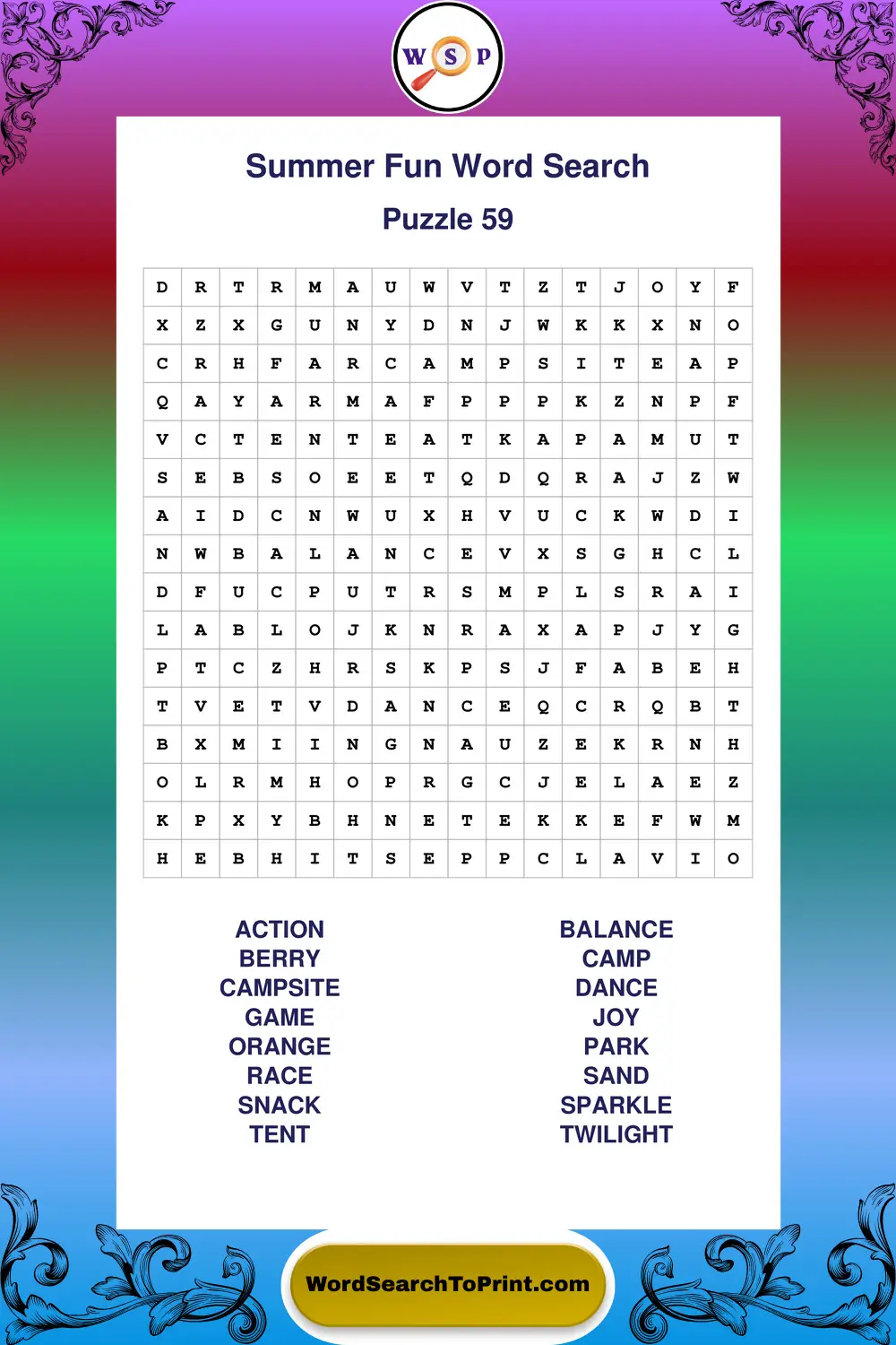 Summer Fun Word Search Puzzle 59