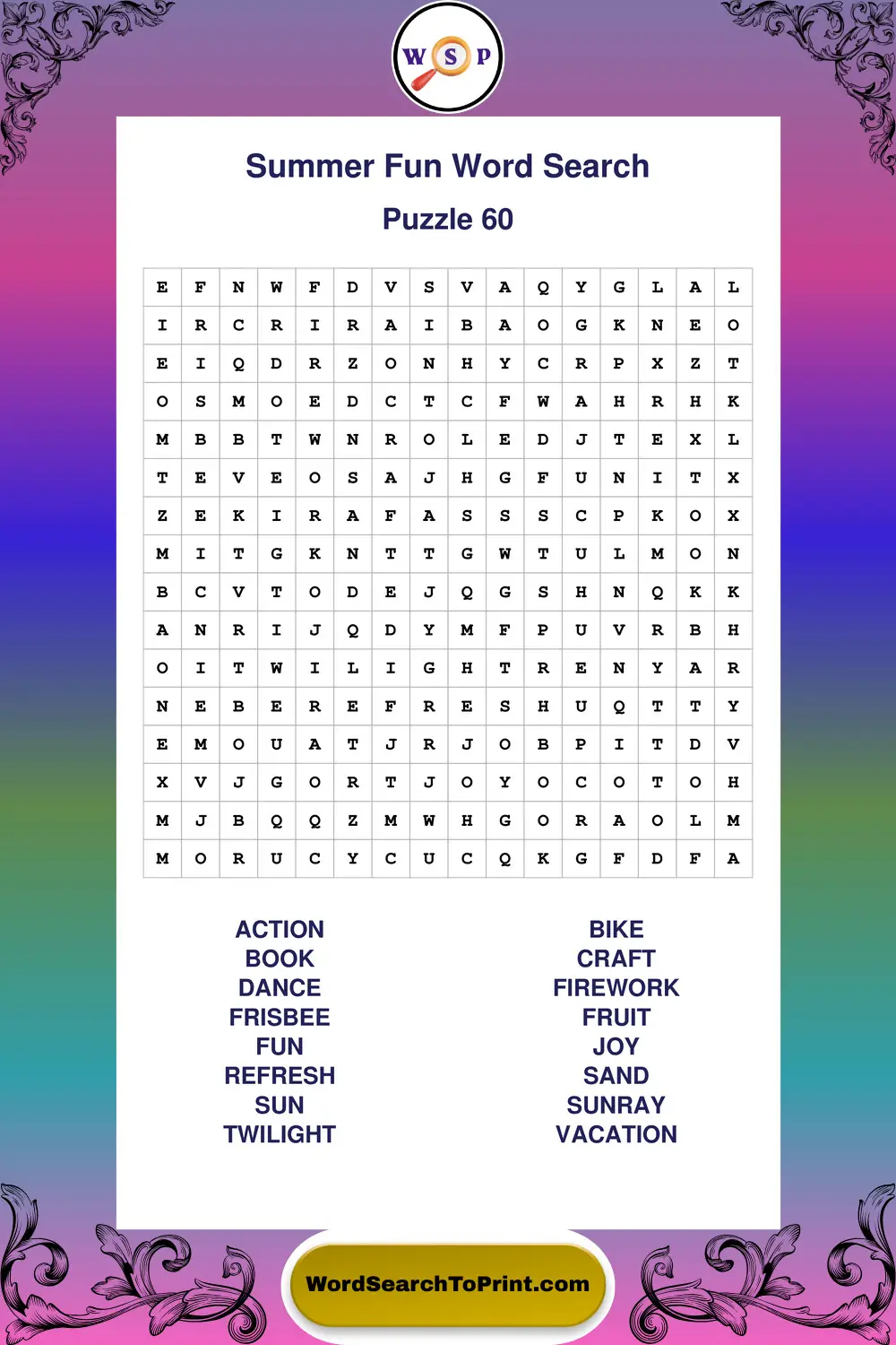 Summer Fun Word Search Puzzle 60