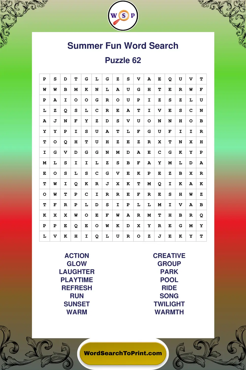 Summer Fun Word Search Puzzle 62