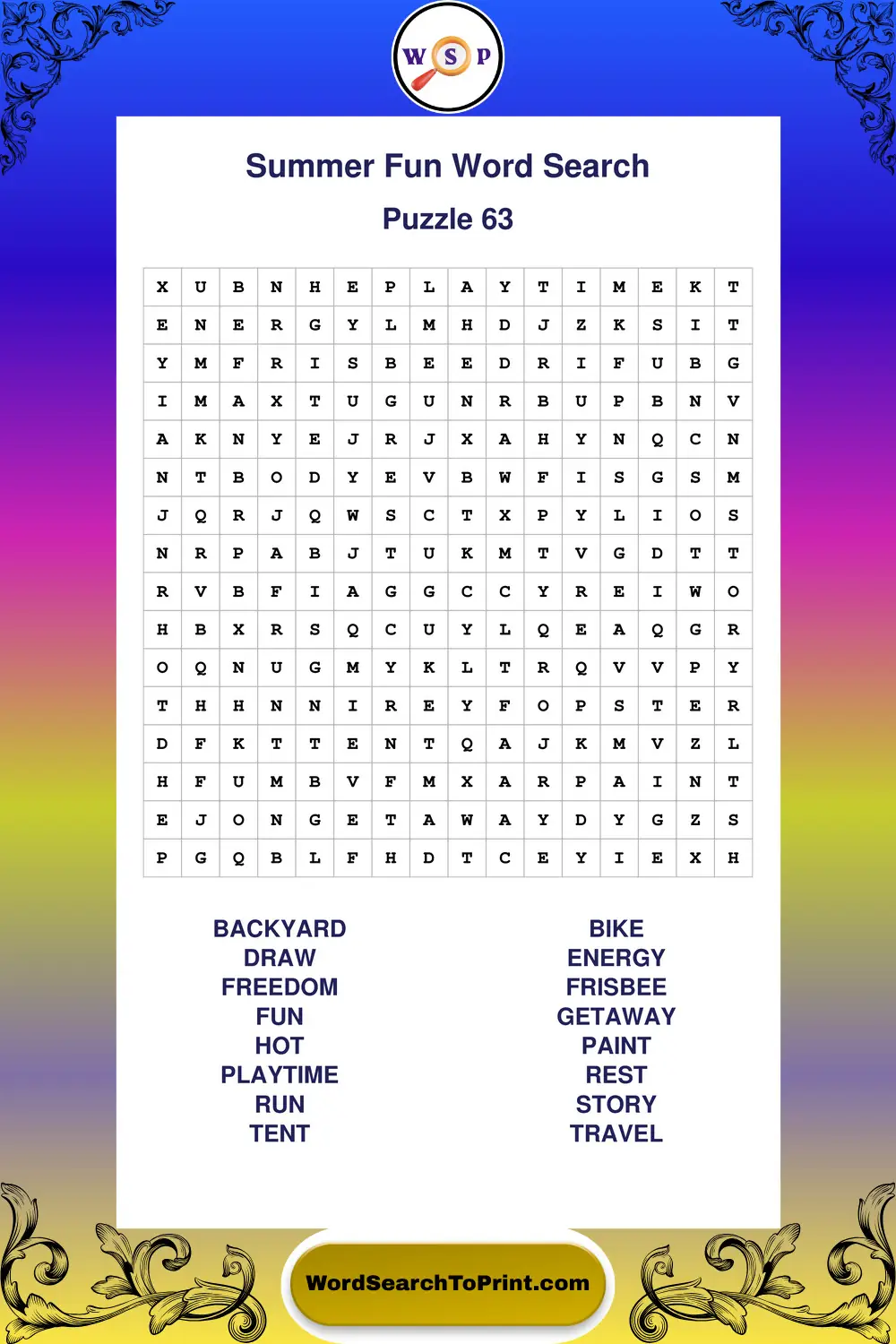 Summer Fun Word Search Puzzle 63