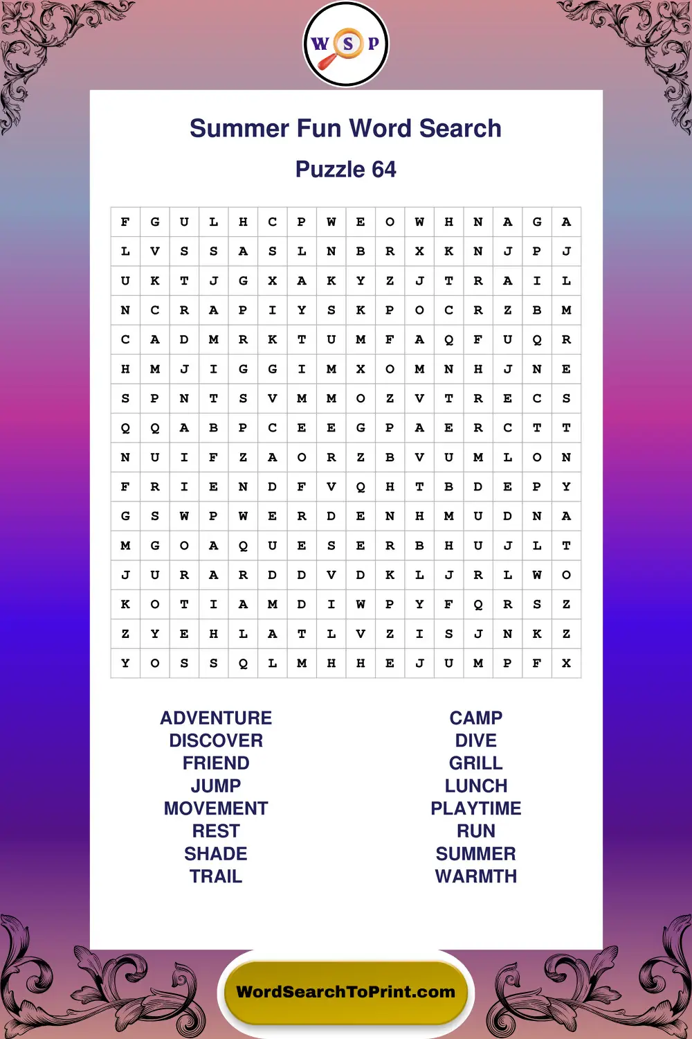 Summer Fun Word Search Puzzle 64