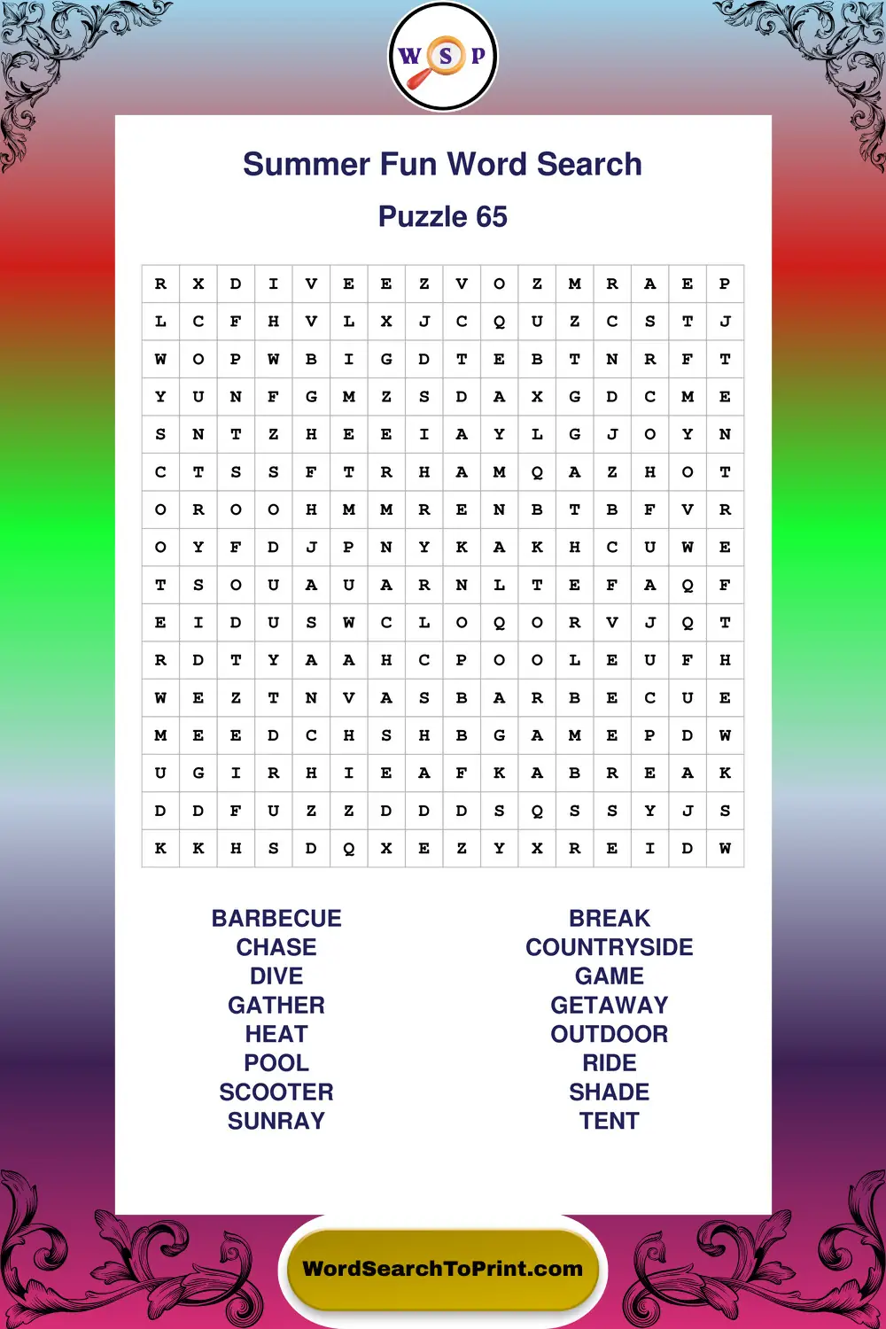 Summer Fun Word Search Puzzle 65