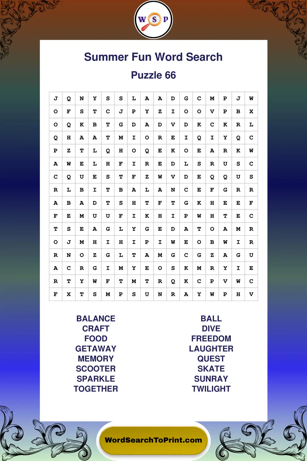 Summer Fun Word Search Puzzle 66