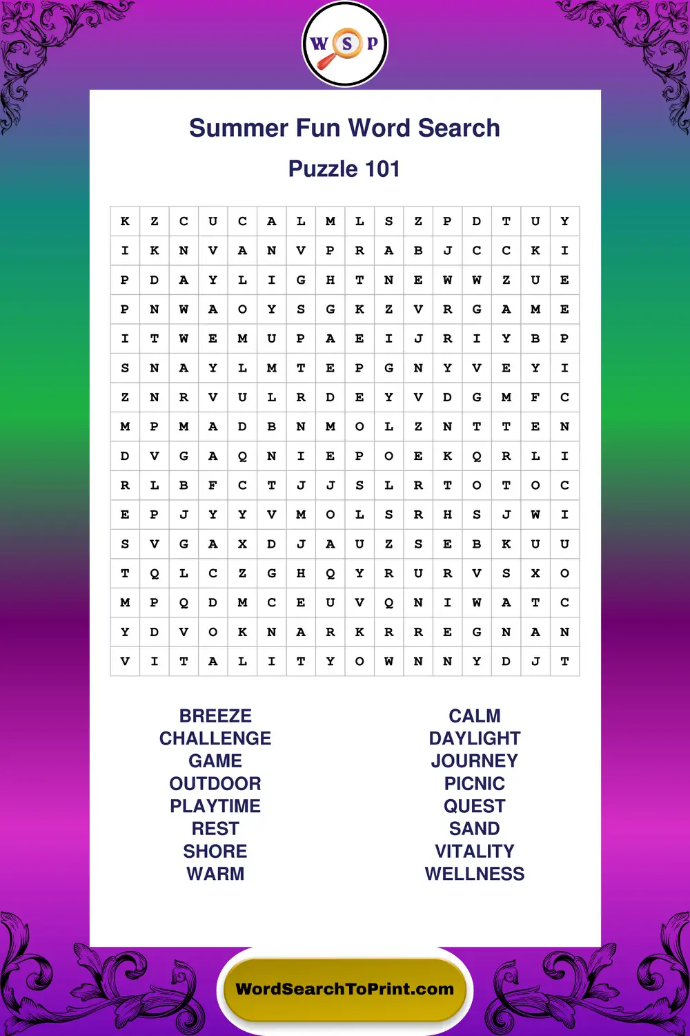 Summer Fun Word Search Puzzle 101