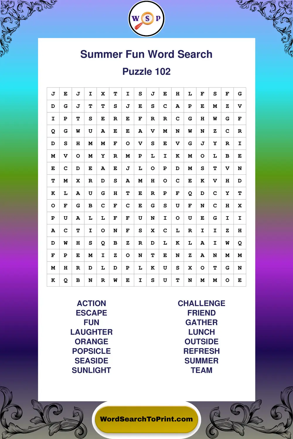 Summer Fun Word Search Puzzle 102