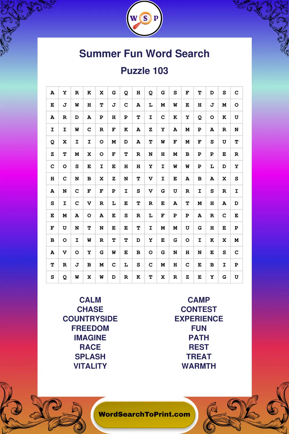 Summer Fun Word Search Puzzle 103