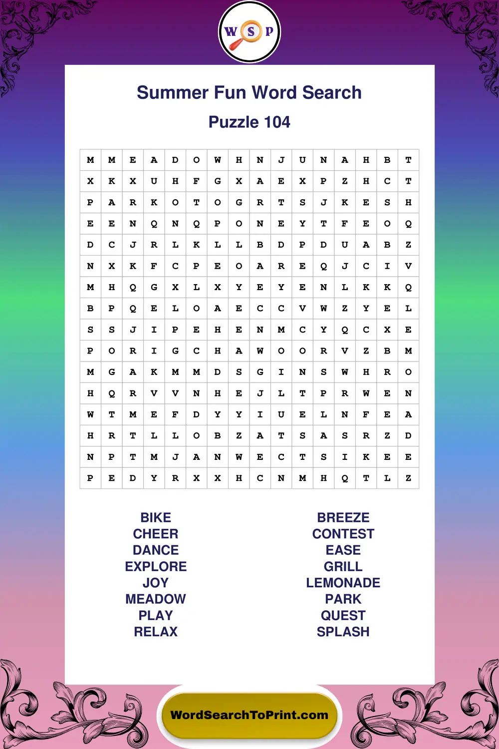 Summer Fun Word Search Puzzle 104