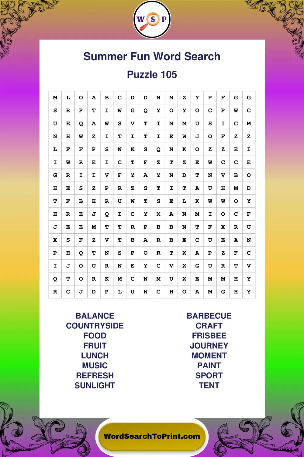 Summer Fun Word Search Puzzle 105