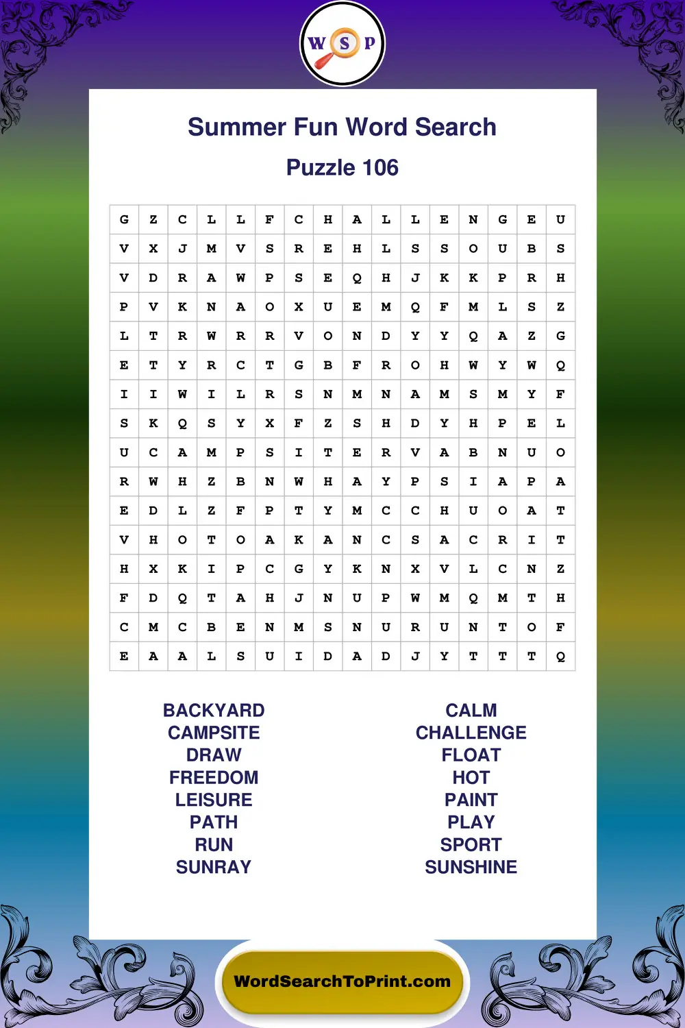 Summer Fun Word Search Puzzle 106