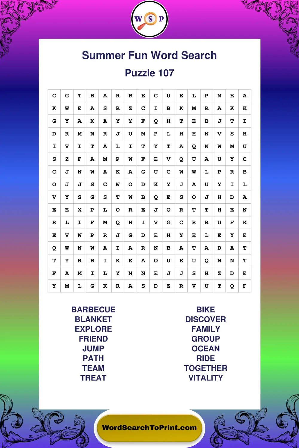 Summer Fun Word Search Puzzle 107