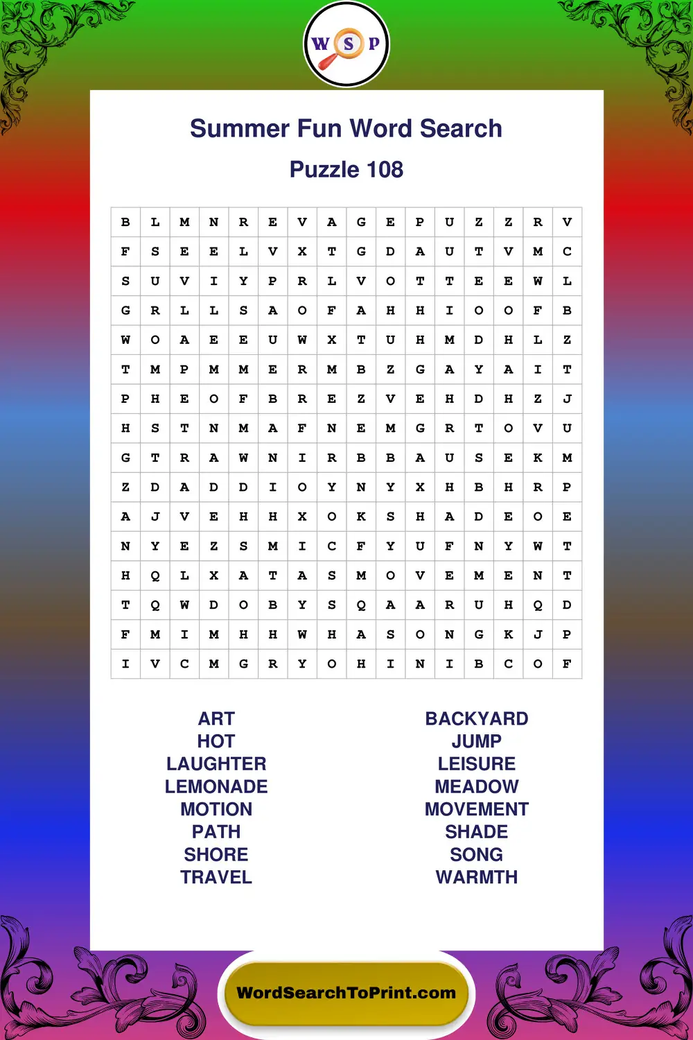 Summer Fun Word Search Puzzle 108