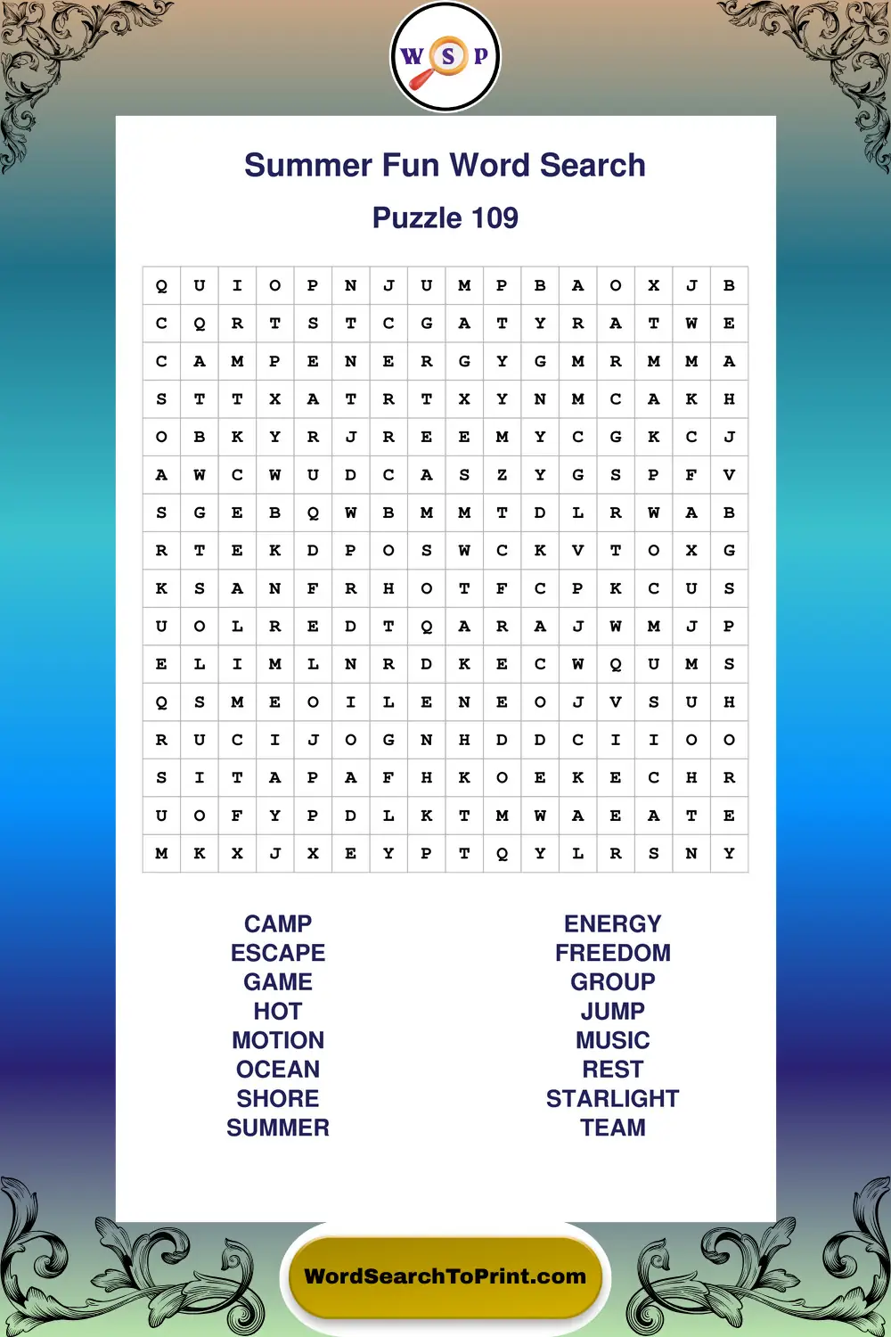 Summer Fun Word Search Puzzle 109