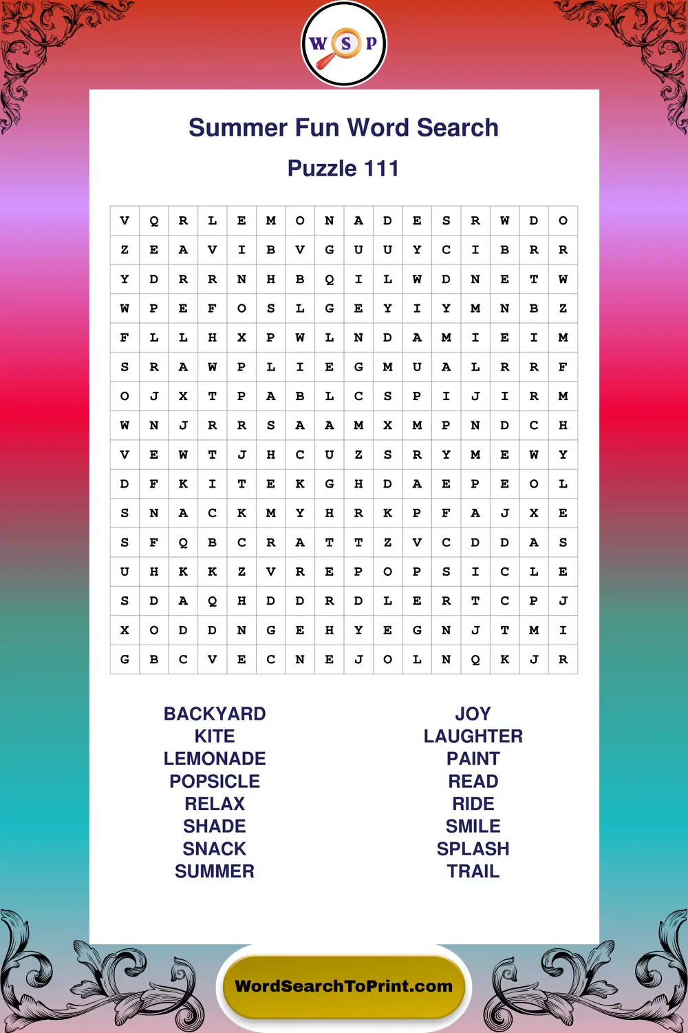 Summer Fun Word Search Puzzle 111