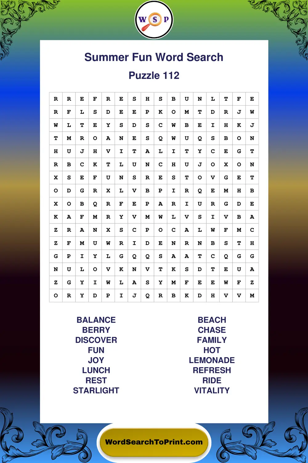 Summer Fun Word Search Puzzle 112