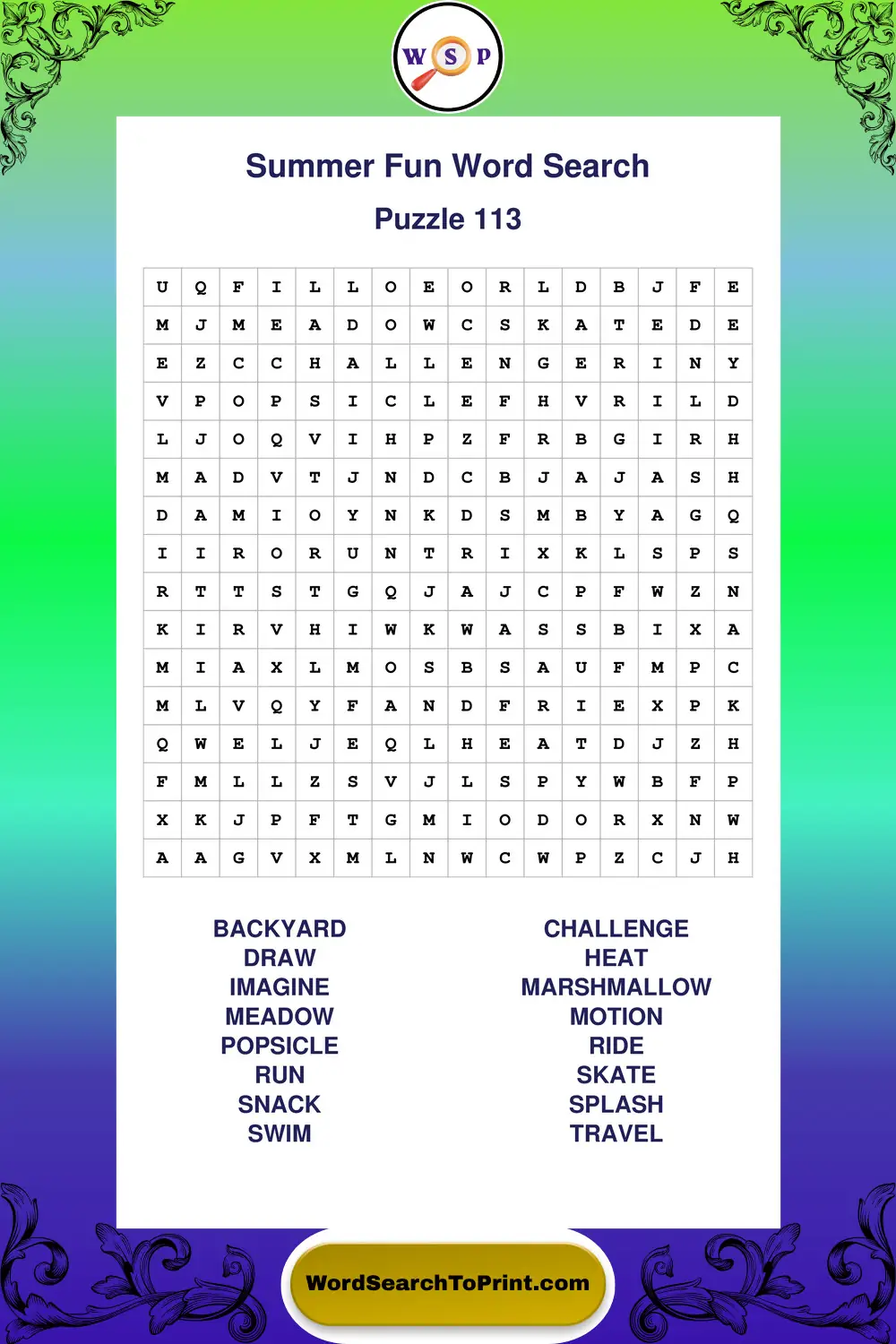 Summer Fun Word Search Puzzle 113