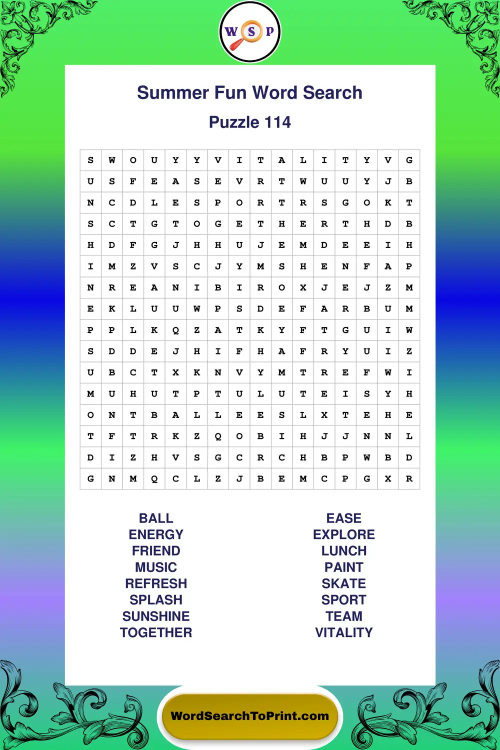 Summer Fun Word Search Puzzle 114
