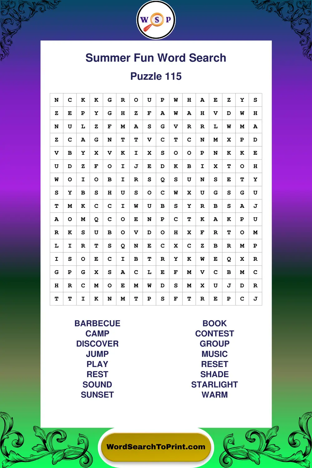 Summer Fun Word Search Puzzle 115
