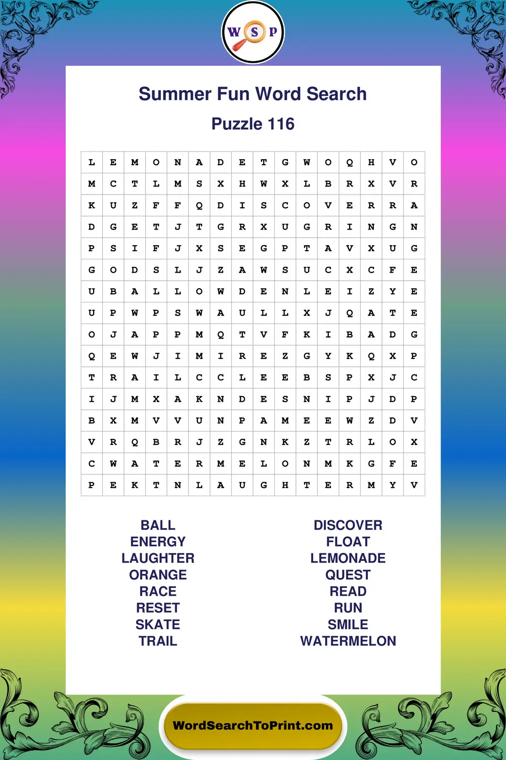 Summer Fun Word Search Puzzle 116