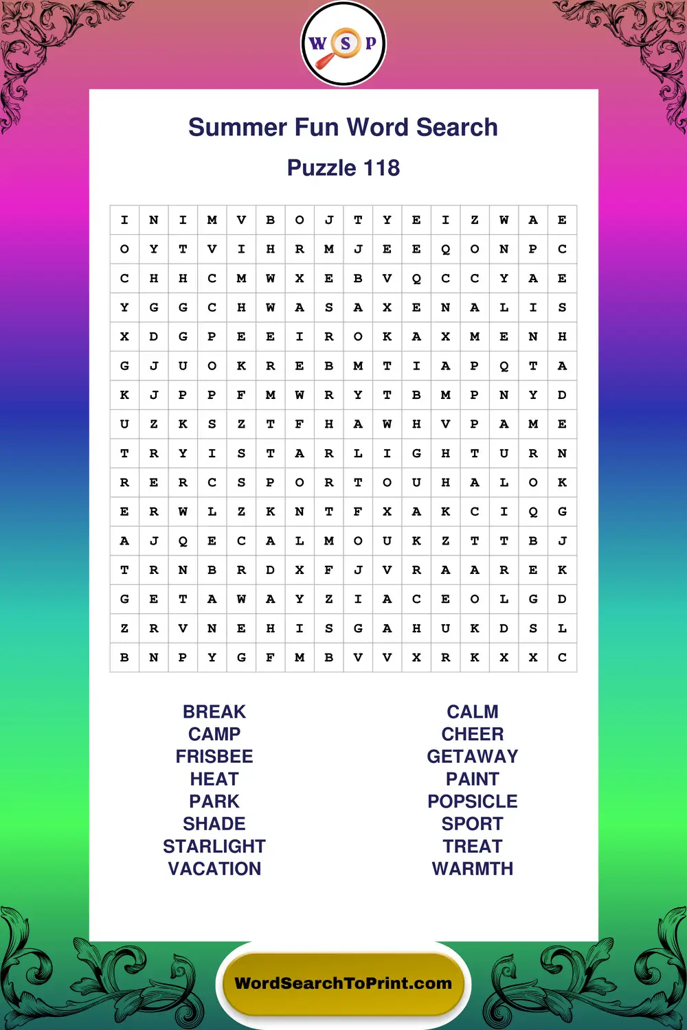 Summer Fun Word Search Puzzle 118